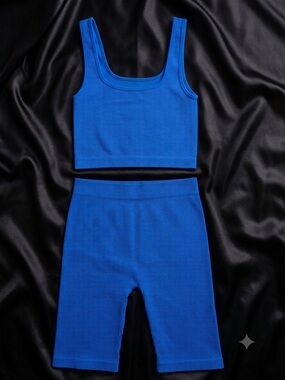 Zara Blue Ribbed Bike Shorts & Top Set